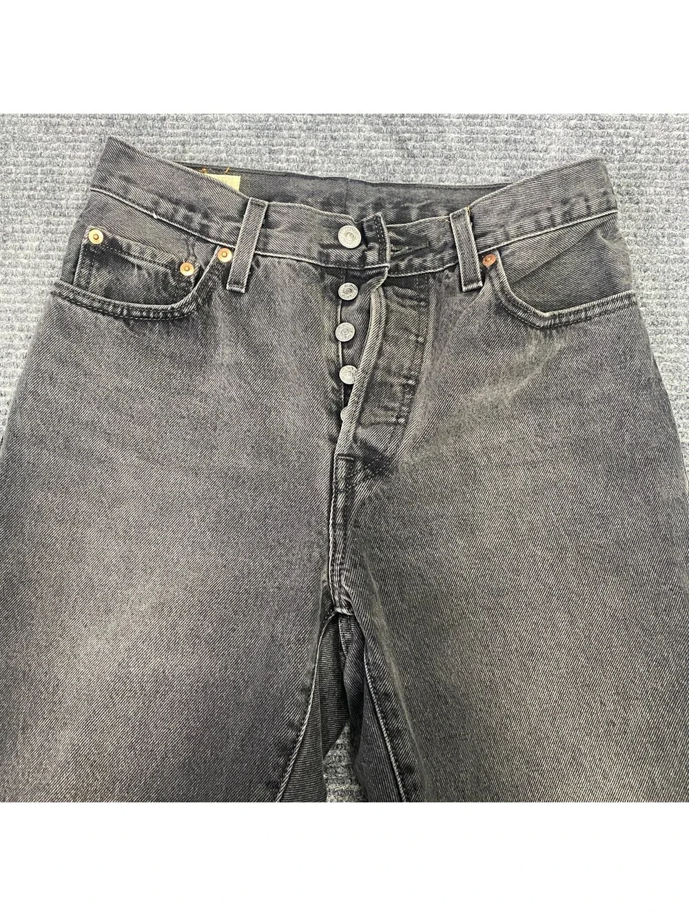 Levi's 501 Button Fly Jeans Mens 28x29 Black Fade Denim Straight Leg Premium